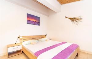 a bedroom with a bed and a painting on the wall at Beautiful Home In Pupnat With House Sea View in Pupnat