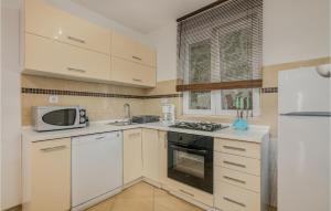 kuchnia z białymi szafkami i mikrofalówką w obiekcie Cozy Apartment In Vrbnik w mieście Vrbnik