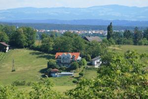 ein Haus auf einem Hügel mit Bäumen in der Unterkunft Landhaus Eder in Stegersbach