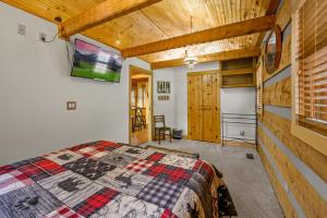 a bedroom with a bed and a tv on the wall at The Robins Nest with hot tub in Pigeon Forge