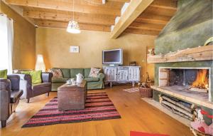 sala de estar con sofá y chimenea en Amazing Home In Plaski With Sauna, en Plaški