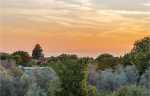 une forêt d'arbres avec un coucher de soleil en arrière-plan dans l'établissement 1 Bedroom Amazing Apartment In Peroj, à Peroj 17 autres photos