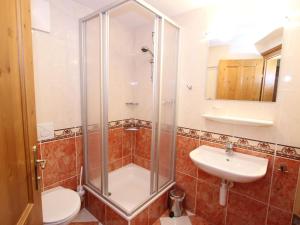 łazienka z prysznicem, toaletą i umywalką w obiekcie Chalet apartment in Saalbach-Hinterglemm w Saalbach Hinterglemm