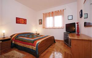 um quarto com uma cama e uma TV de tela plana em 5 Bedroom Stunning Home In Liznjan em Ližnjan