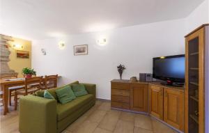 een woonkamer met een groene bank en een flatscreen-tv bij Amazing Apartment In Fazana With 2 Bedrooms And Wifi in Fažana