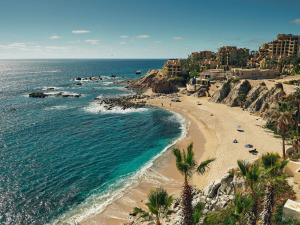 a beach with palm trees and the ocean at Hyatt Vacation Club at Sirena del Mar in Cabo San Lucas
