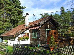 オプシュタイクにあるCozy Chalet in Obsteig with Terraceの塀のある庭の小屋