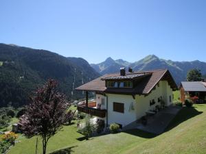 ein Haus auf einem Hügel mit Bergen im Hintergrund in der Unterkunft Apartment in Montafon near the ski area in Sankt Gallenkirch
