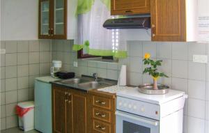 a small kitchen with a sink and a stove at Awesome Apartment In Rakalj With House Sea View in Rakalj