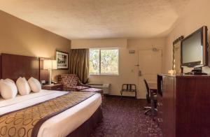 una camera d'albergo con un letto e una TV a schermo piatto di Hotel Moab Downtown a Moab