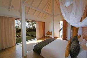 a bedroom with a large bed and a large window at Altiplanico Rapa Nui in Hanga Roa