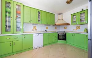 eine grüne Küche mit weißen Geräten und grünen Schränken in der Unterkunft Cozy Apartment In Rogoznica With Wifi in Rogoznica
