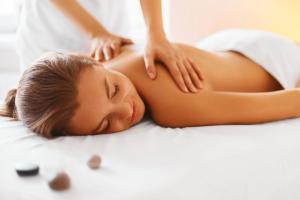 a woman getting a massage from a therapist at Byron Palms Guesthouse & Spa - Adults Only in Byron Bay
