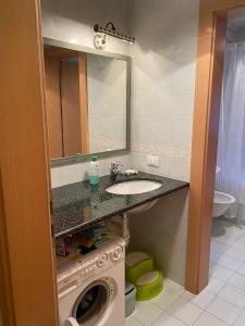 a bathroom with a sink and a washing machine at CASA DI PITTO in Bressanone