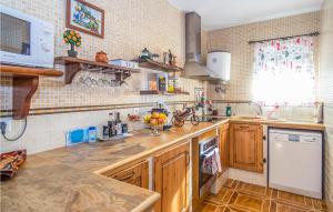 Una cocina con gabinetes de madera y encimera. en Stunning Home In Rute, en Zambra