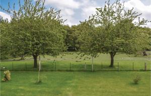 two trees in a field with a fence at Pet Friendly Home In Saint Alban in Saint-Alban
