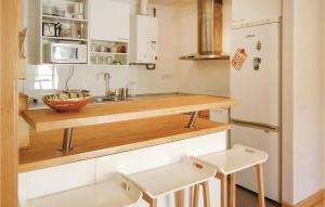 リャネスにあるBeautiful Apartment In Llanes With Kitchenのキッチン(木製カウンター、冷蔵庫付)
