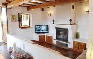 モントルーにあるBeautiful Home In Montauroux, Var With Private Swimming Pool, Can Be Inside Or Outsideのリビングルーム(テレビ、暖炉付)