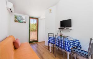 ein Wohnzimmer mit einem Tisch, einem Sofa und einem TV in der Unterkunft Nice Apartment In Potocnica With 1 Bedrooms And Wifi in Borovići