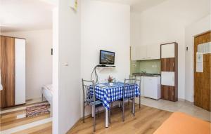 einen Tisch und Stühle in einem Zimmer mit Küche in der Unterkunft Nice Apartment In Potocnica With 1 Bedrooms And Wifi in Borovići