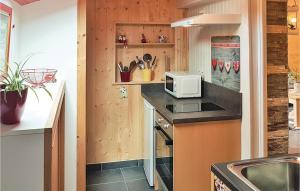 a small kitchen with a microwave and a counter at Gorgeous Home In Mont-Dol With Wifi in Mont-Dol