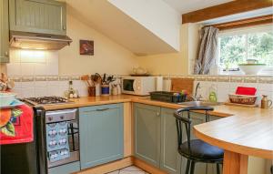 uma cozinha com armários verdes e uma bancada em Lovely Home In Beganne With Wifi em Béganne