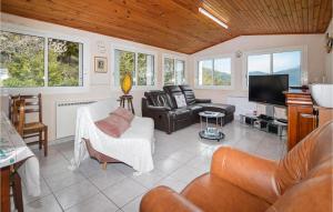 ein Wohnzimmer mit Ledermöbeln und einem Flachbild-TV in der Unterkunft Nice Home In Morosaglia With Kitchen in Morosaglia