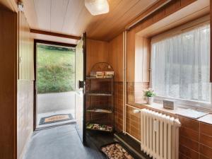 a bathroom with a walk in shower and a window at Apartment in Malsburg Marzell with private garden in Marzell