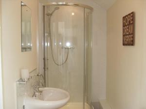 a bathroom with a shower and a sink at Dol Aur - Room Only in Harlech