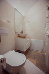 a bathroom with a white toilet and a sink at Apartman Boutique Tvrđa in Osijek