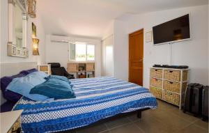 ein Schlafzimmer mit einem Bett und einem Flachbildfernseher in der Unterkunft 3 Bedroom Gorgeous Home In Cervione in Prunete