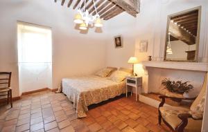 a bedroom with a bed and a fireplace at 3 Bedroom Nice Home In Bonnieux in Bonnieux