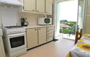 ヴォー・シュル・メールにあるStunning Apartment In Vaux Sur Mer With 1 Bedrooms And Wifiのキッチン(コンロ、電子レンジ付)