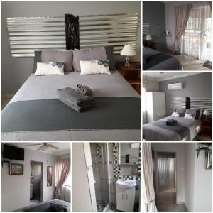 a collage of four pictures of a bedroom at Burgersfort Gastehuis in Burgersfort