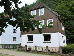 ZorgeにあるDetached group house in the Harz region with a fenced gardenの茶屋根白屋