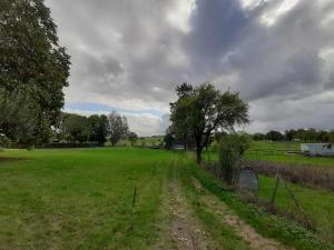 a dirt road in a field with a fence at Beautiful holiday home with terrace 