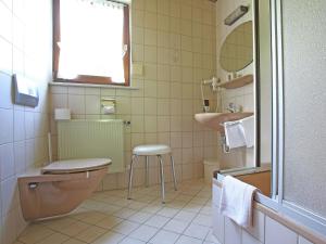 a bathroom with a toilet and a sink at Charming Apartment with Balcony Garden BBQ Parking Heating in Schmallenberg