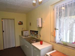 a kitchen with a sink and a window at Holiday home in Cattenstedt Harz with garden in Cattenstedt