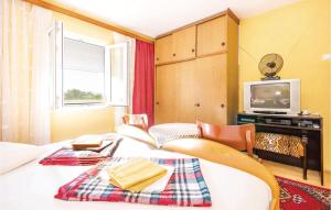 ein Hotelzimmer mit 2 Betten und einem TV in der Unterkunft 1 Bedroom Amazing Apartment In Karlobag in Karlobag