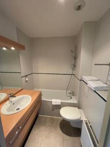 a bathroom with a sink and a toilet and a tub at La Tour D'ivoire in Reignier