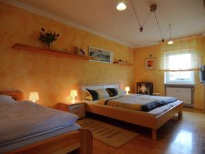 1 Schlafzimmer mit 2 Betten und einem Fenster in der Unterkunft Luxurious Holiday Home in T nnesberg with Garden in Tännesberg