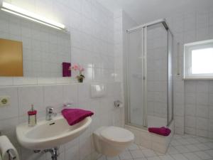 ein Bad mit einem WC, einem Waschbecken und einer Dusche in der Unterkunft Apartment in Rotthalm nster with Private Terrace Garden BBQ in Rotthalmünster