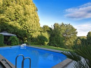 uma piscina azul num quintal com árvores em Apartment in Regen with Terrace em Regen