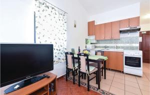 a kitchen with a table with chairs and a television at Amazing Apartment In Mandre With Wifi in Mandre