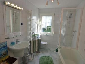 a bathroom with a sink and a toilet and a tub at Romantic apartment in Ilmenau in Langewiesen