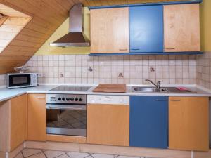 a kitchen with a stove and a sink at Beautiful farmhouse near the ski area in Buchenbach