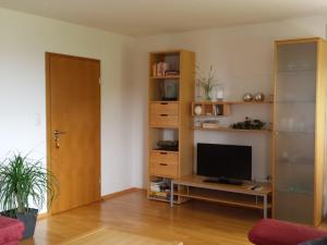 a living room with a television and a book shelf at Apartment in Hauzenberg with private terrace in Hauzenberg