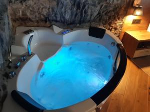 a bath tub with a blue water in it at Vila Slap in Vrdnik