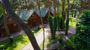 an aerial view of a cabin in the woods at Jantar in Łazy