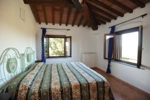 a bedroom with a bed and two windows at Fattoria Casanova in Palaia